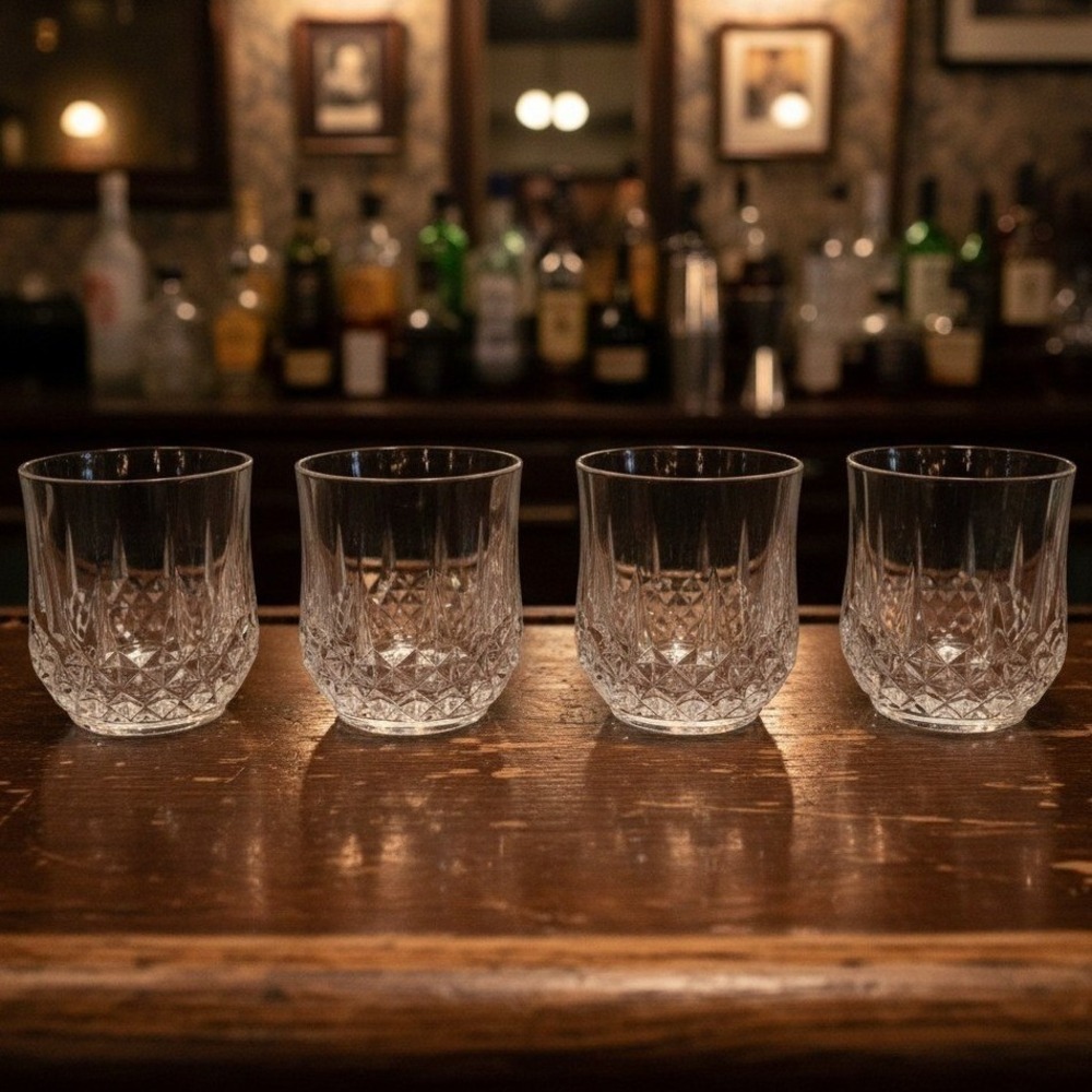 Cristal d'Arques Longchamp Double Old Fashioned Glasses, Set of 4, Cut Crystal